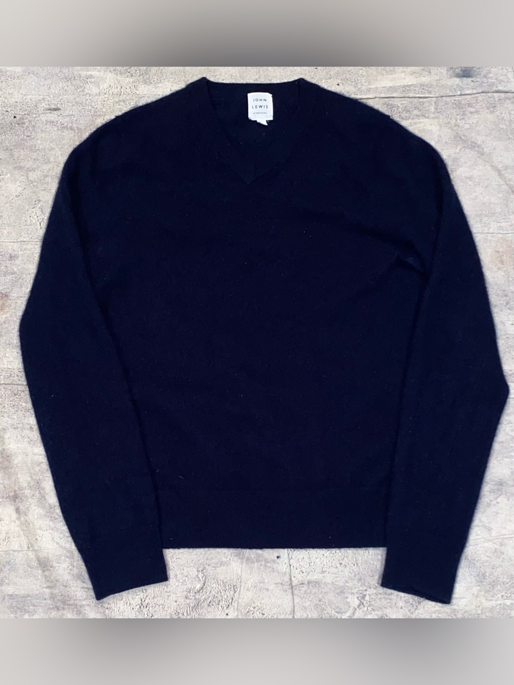 John Lewis 100% Cashmere Vneck Knit Sweater Pullover Navy Blue Soft Comfort S